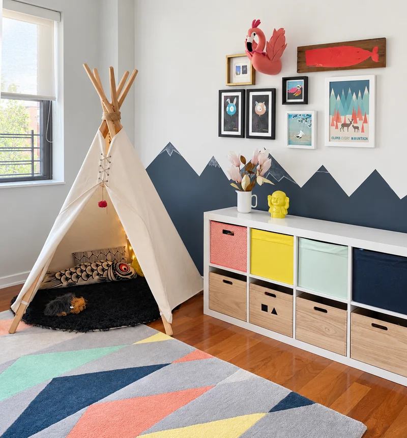 Playroom with a teepee and toys