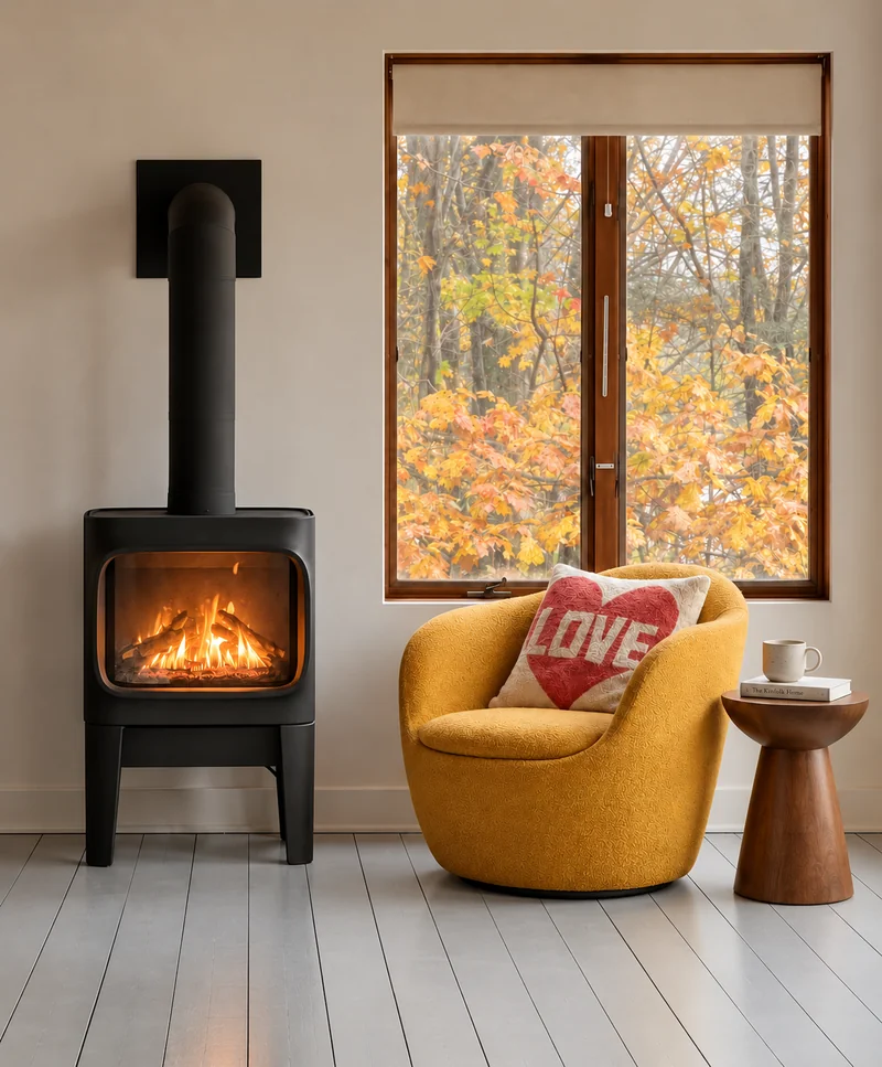 Stove and armchair in a cozy corner